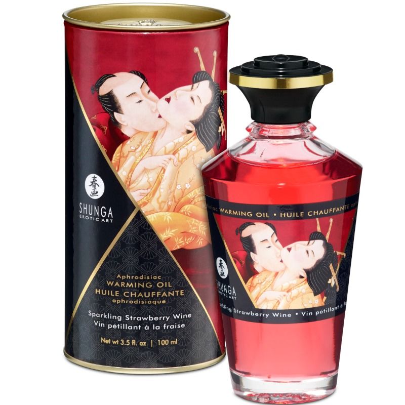 SHUNGA - OLIO DA MASSAGGIO EFFETTO CALORE AL GUSTO DI FRAGOLE E CAVA 100ML