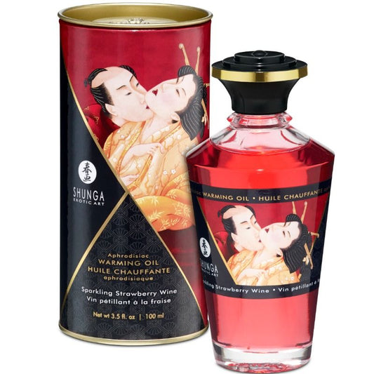 SHUNGA - OLIO DA MASSAGGIO EFFETTO CALORE AL GUSTO DI FRAGOLE E CAVA 100ML